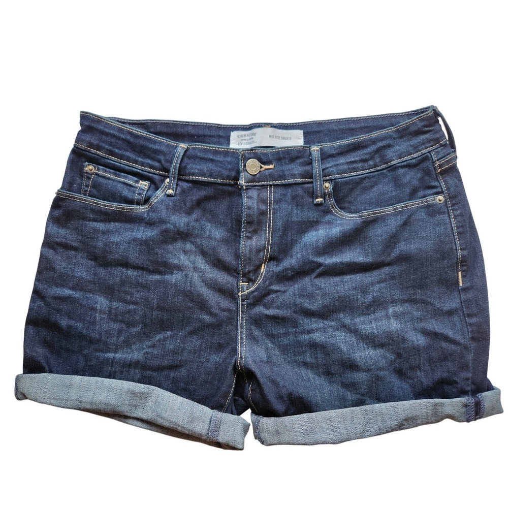 Levi Womens Mid Rise Denim Shorts Dark Wash Blue 10